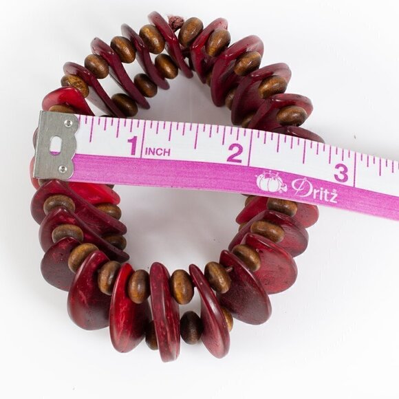 Red Stretch Bracelet - Wood Beads - Picture 5 of 6